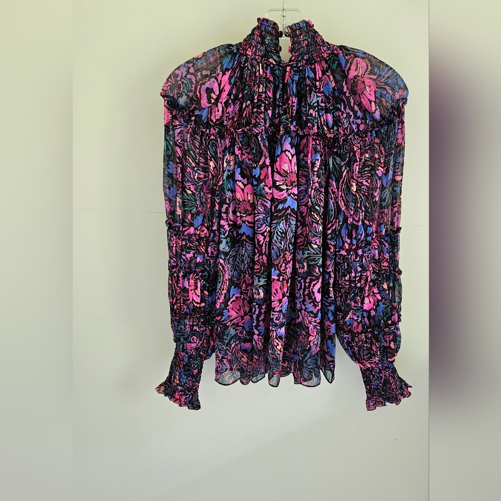 Misa Rosalinda semi-sheer blouse rose and blue - Picture 7 of 8